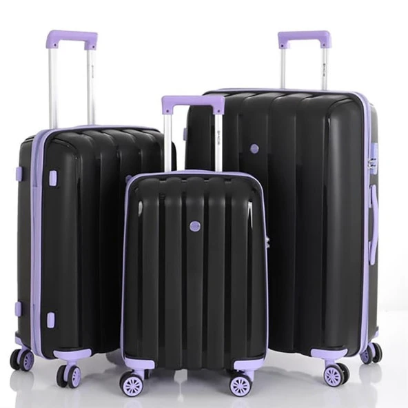 MÇS 3lü Set Kırılmaz Silikon Seyahat Valizi Bavulu V305 Siyah Lila ürün görseli