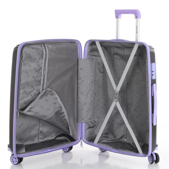 MÇS 3lü Set Kırılmaz Silikon Seyahat Valizi Bavulu V305 Siyah Lila - Resim 3