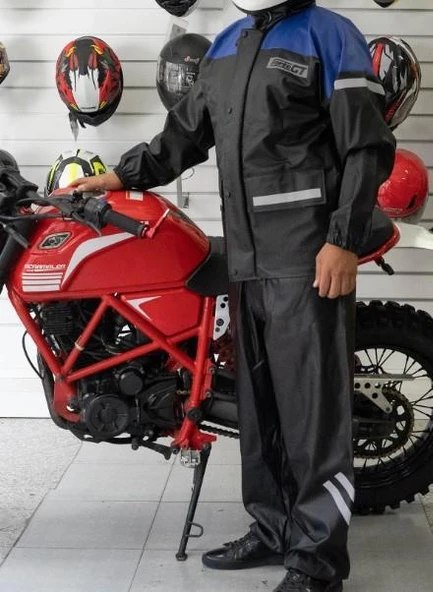 Forte Gt 1134 Motosiklet PVC Yağmurluk Cepli Alt Üst Takım L Beden Mavi - 2