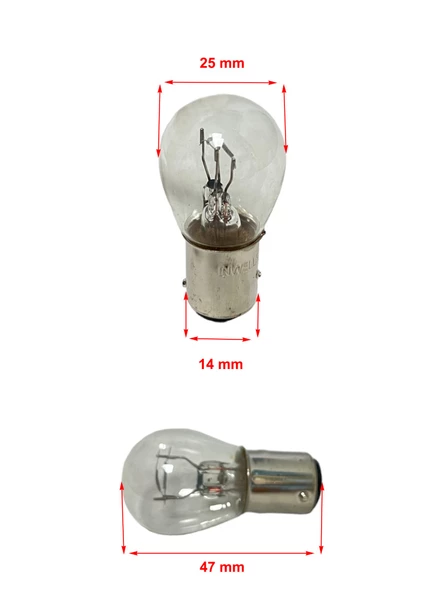 12V 21/5W 1016 Çift Duy, Şaşı Düz Tırnak Stop, Sinyal ve Far Ampulü 10 Adet - 2