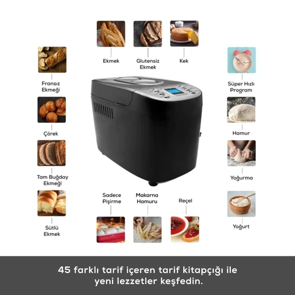 Karaca Hepsi Bir Arada Reçel,yoğurt,hamur Yoğurma ve Ekmek Yapma Makinesi 1500G 45 Tarifli Kitapçıklı - 4