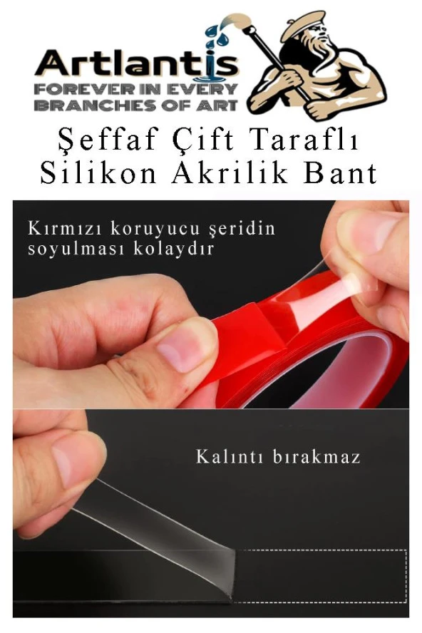 Çift Taraflı Bant Silikonlu Süper Güçlü Çivisiz Montaj Bandı 3 Adet 18mm x 2 metre Extra Yüksek Mukavemetli - 2