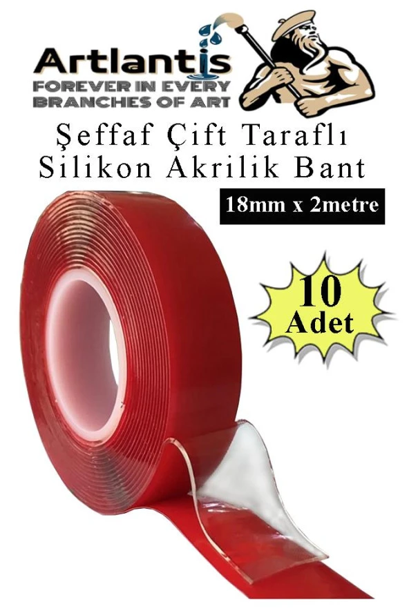 Çift Taraflı Bant Silikonlu Süper Güçlü Çivisiz Montaj Bandı 10 Adet 18mm x 2 metre Extra Yüksek Mukavemetli