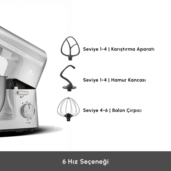 Karaca Chef Pro Çift Kollu 5 Lt 6 Hız Kademeli 1500 W Güçlü Motor Hamur Yoğurma & Mutfak Şefi - 3