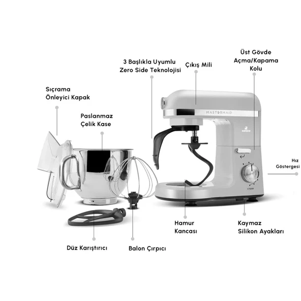 Karaca Chef Pro Çift Kollu 5 Lt 6 Hız Kademeli 1500 W Güçlü Motor Hamur Yoğurma & Mutfak Şefi - 2