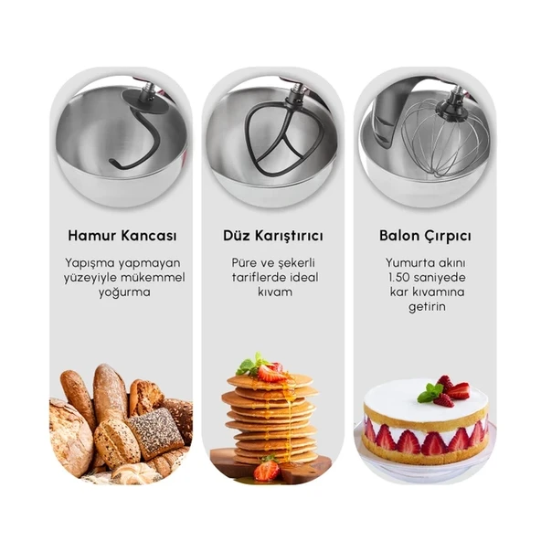 Karaca Chef Pro Çift Kollu 5 Lt 6 Hız Kademeli 1500 W Güçlü Motor Hamur Yoğurma & Mutfak Şefi - 4