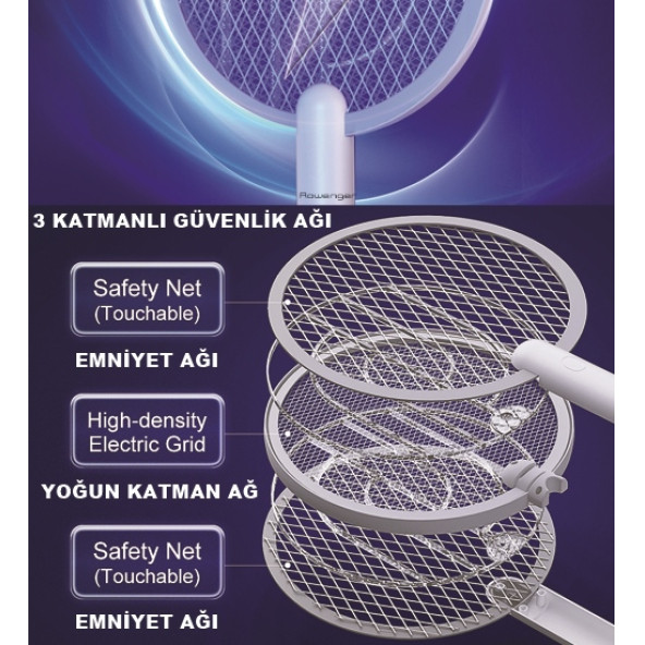 Rowenger WD-942 USB Şarjlı Uv Işıklı Elektrikli Sivrisinek Öldürücü Raket Sinek Öldürücü Sineksavar Lamba - 4