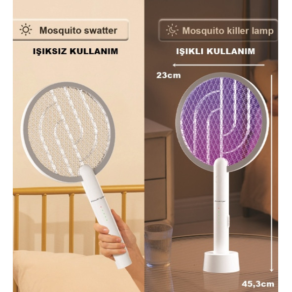 Rowenger WD-942 USB Şarjlı Uv Işıklı Elektrikli Sivrisinek Öldürücü Raket Sinek Öldürücü Sineksavar Lamba - 6