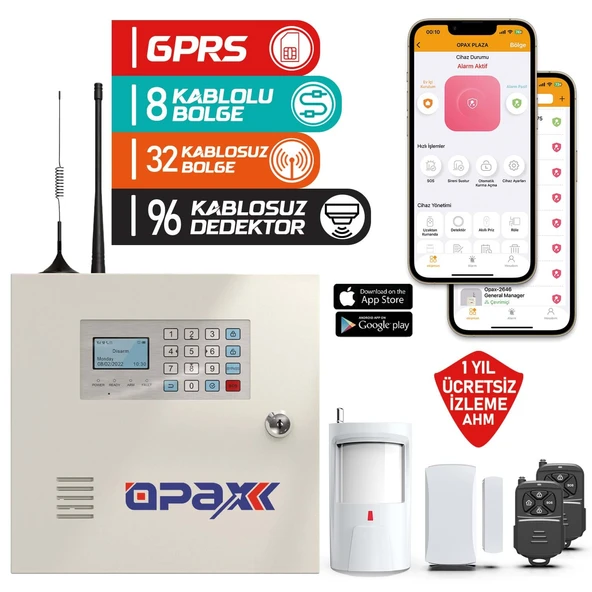 Opax 2646 Gprs Alarm Paneli  Akü Dahil (1 Yıl Ahm Ücretsiz) ürün görseli