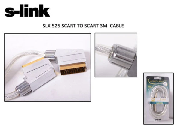 S-Link Scart To Scart 3 Metre Gold Metal Kablo