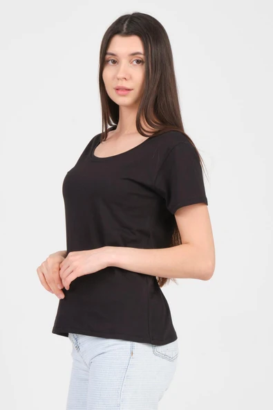 As Collection Siyah Kayık Yaka Kısa Kol Örme Kadın T-Shirt - 3