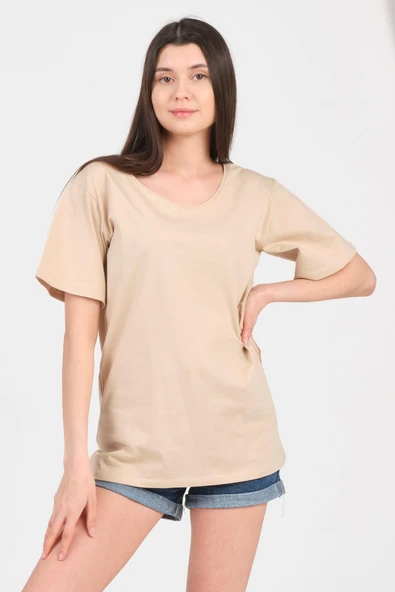 As Collection Bej V Yaka Kısa Kol Boyfriend Kadın T-Shirt - 2