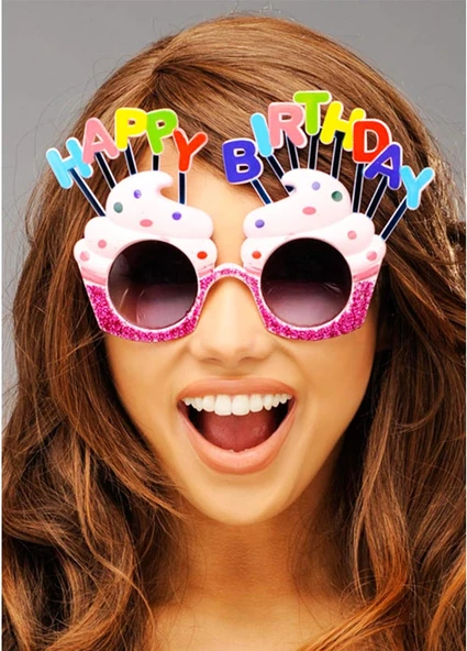 Happy Birthday Yazılı Pembe Fuşya Renk Parti Gözlüğü 12x7 cm - 2