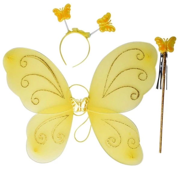 Sarı Renk Kelebek Kanadı Tacı ve Sopası 50x37 cm - Resim 2