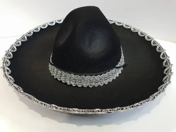 Gümüş Renk Şeritli Meksika Latin Şapkası 55 cm Çocuk - Resim 2