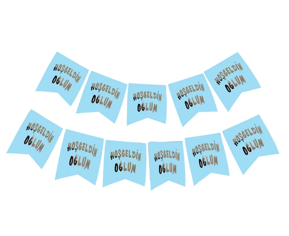 Hoşgeldin Oğlum Yazılı Mavi Üzeri Gümüş Yeni Doğan Bebek Doğum Süsü Afiş Bayrak Flama 2.2 Metre ürün görseli 1