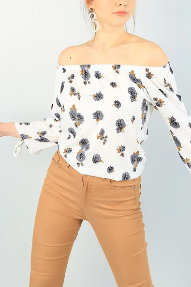 As Collection Krem Bağlamalı Kol Dokuma Kadın Bluz - Resim 3