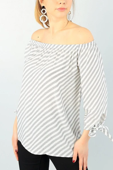 As Collection Krem Bağlamalı Kol Dokuma Kadın Bluz - Resim 2