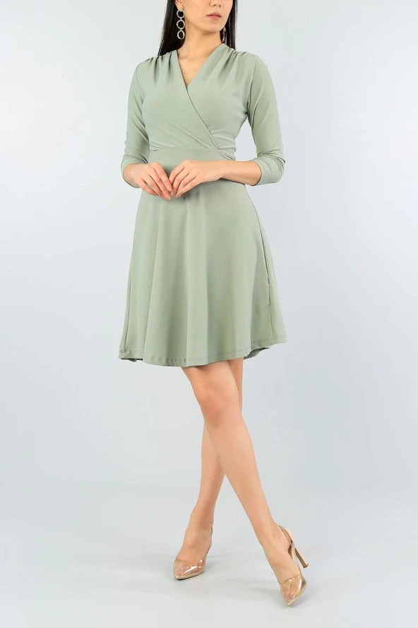 As Collection Yeşil Kruvaze Yaka Kadın Elbise