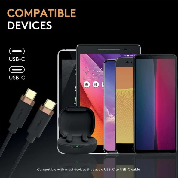 Duracell 1m USB-C to USB-C Örgülü Şarj Kablosu - Siyah - 5