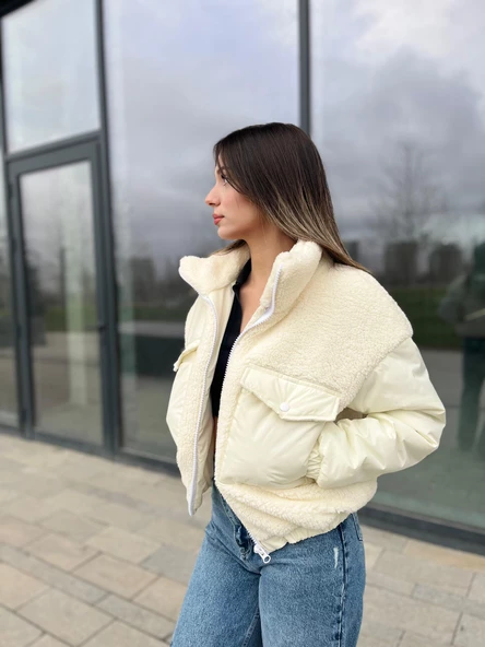 Torba Cepli Kürklü Peluş Kadın Mont - 3