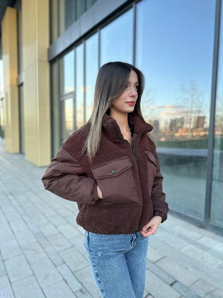 Torba Cepli Kürklü Peluş Kadın Mont - 9