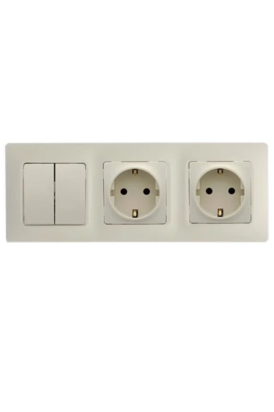 Legrand Salbei Bej (Krem) 3'lü Set Komütatör, Topraklı Priz ve Topraklı Priz Set