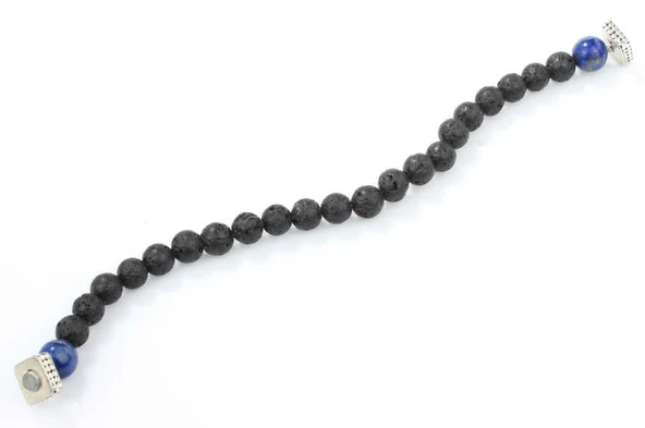 925 Ayar Gümüş Lapis ve Lav Doğal Taşlı Erkek Bilekliği - Resim 3