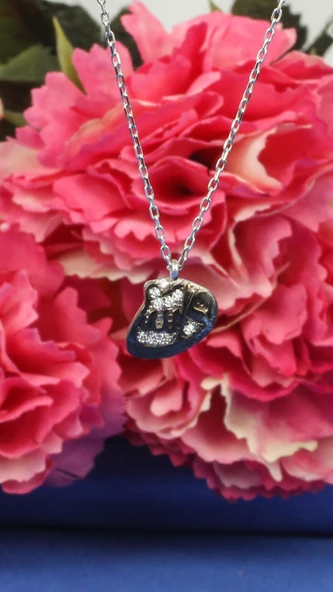 925 Ayar Gümüş Vav Allah Yazılı Kolye, Beyaz Siyah - Beyaz Taş - Resim 5