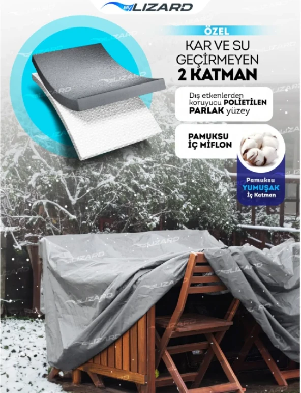 Masa Sandalye Bahçe Mobilya Koruma Kılıf Örtüsü Gri 260x160x80cm Su Geçirmez - 3
