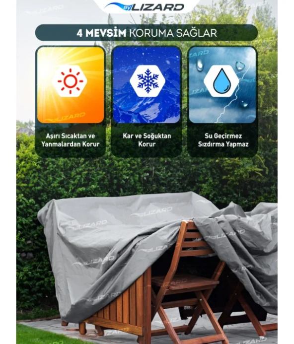 Masa Sandalye Bahçe Mobilya Koruma Kılıf Örtüsü Gri 260x160x80cm Su Geçirmez - 4