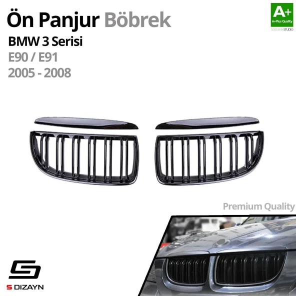 S-Dizayn Bmw 3 Serisi E90/E91 Ön Panjur Böbrek Parlak Siyah Piano Black M3 Model 2005-2008