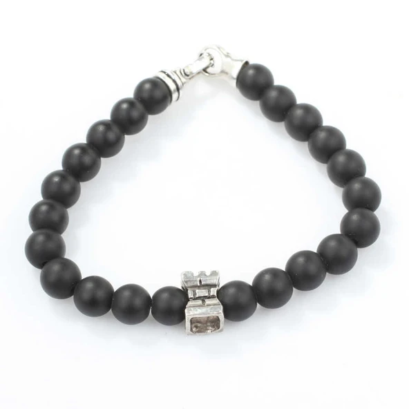 925 Ayar Gümüş Oniks Doğal Taşlı Erkek Bileklik - Resim 4