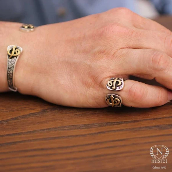 925 Ayar Gümüş Elif Vav Harfli Erkek Bilekliği - Resim 5