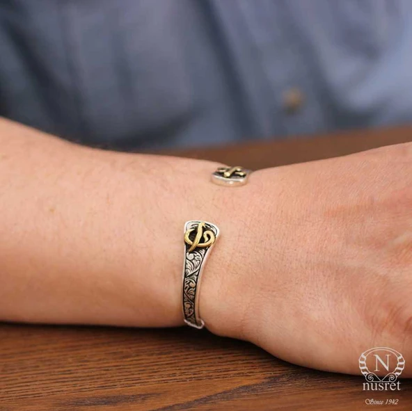 925 Ayar Gümüş Elif Vav Harfli Erkek Bilekliği - Resim 6