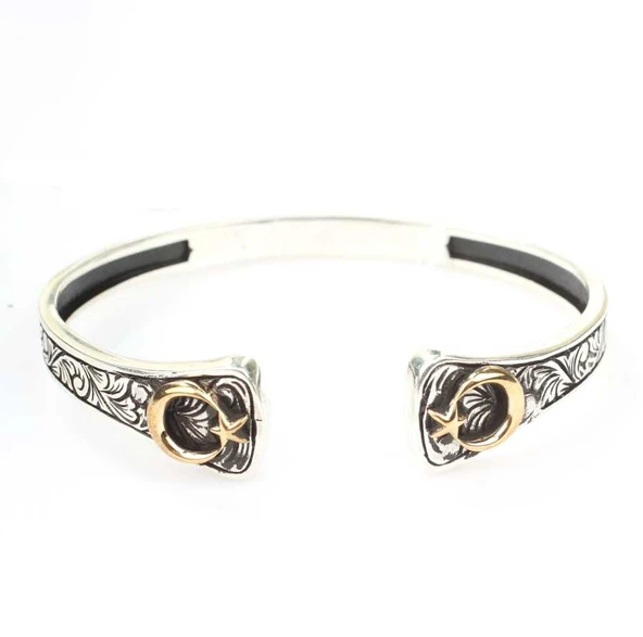 925 Ayar Gümüş ve Bronz Ay Yıldız Motifli Erkek Bilekliği ürün görseli