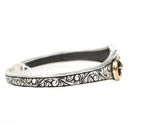 925 Ayar Gümüş ve Bronz Ay Yıldız Motifli Erkek Bilekliği - Resim 3