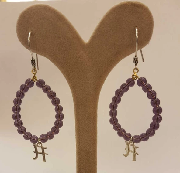 925 Ayar Gümüş Ametist Taşlı Harf Küpe - Resim 3