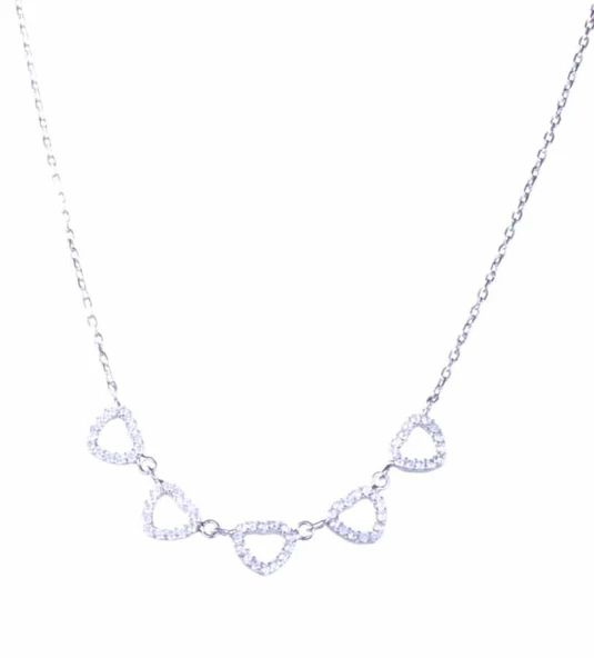 925 Ayar Gümüş 5'li Kalp Kolye, Beyaz - Resim 4