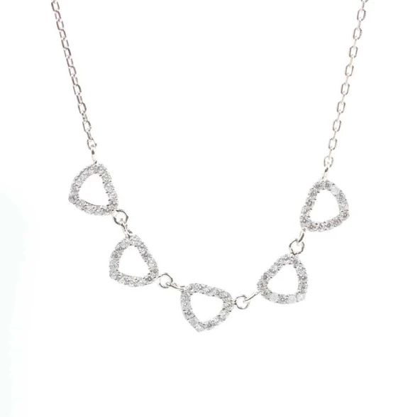 925 Ayar Gümüş 5'li Kalp Kolye, Beyaz - Resim 3