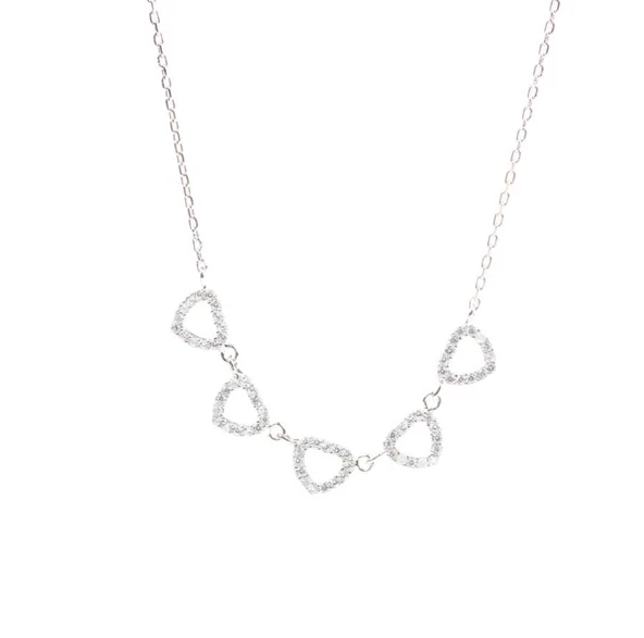 925 Ayar Gümüş 5'li Kalp Kolye, Beyaz - Resim 2