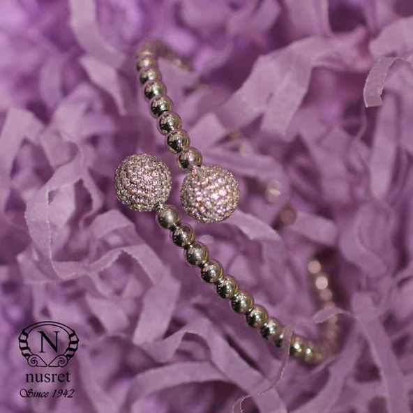 925 Ayar Gümüş Toplu Beyaz Taşlı Bilezik ürün görseli