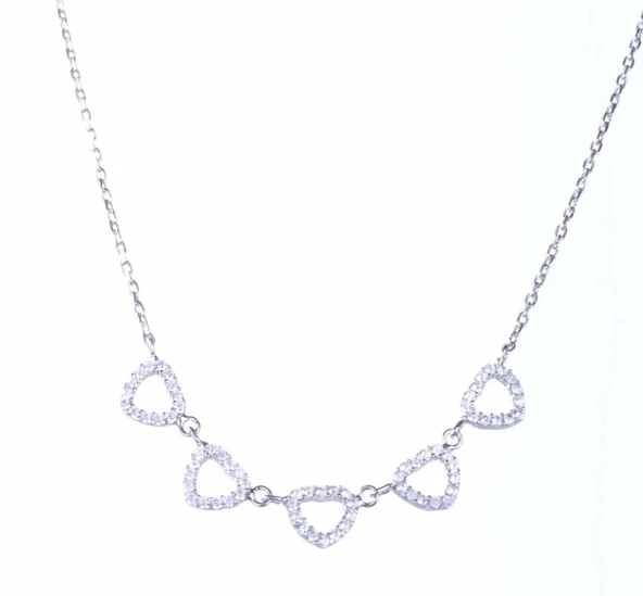 925 Ayar Gümüş 5'li Kalp Kolye, Beyaz - Resim 5