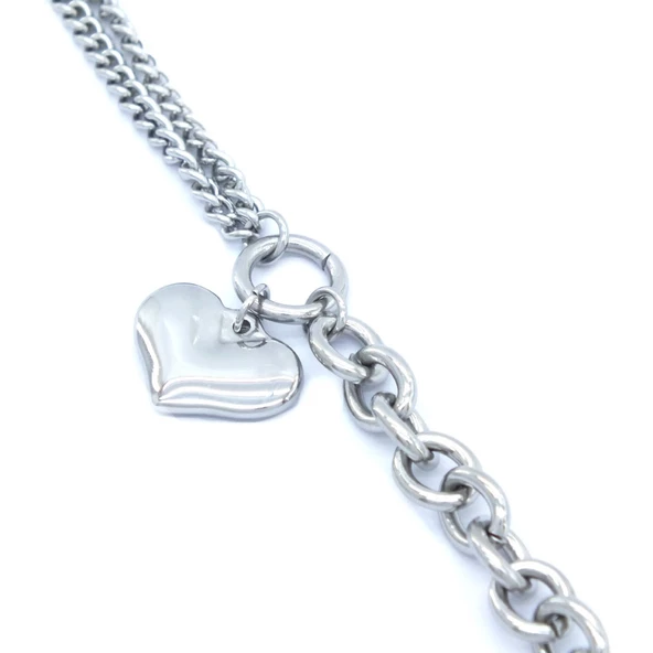 316L Çelik Büyük Kalp Detaylı Kadın Zincir Bileklik BLK-723 - Resim 4