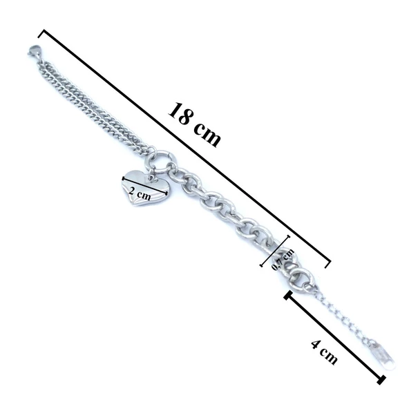 316L Çelik Büyük Kalp Detaylı Kadın Zincir Bileklik BLK-723 - Resim 6