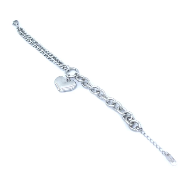 316L Çelik Büyük Kalp Detaylı Kadın Zincir Bileklik BLK-723 - Resim 5