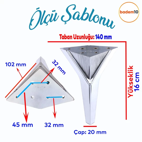 Empoli Lüks Mobilya Oturma Yükseltici Kanepe Sehpa TV Ünite Koltuk Ayağı Baza Ayakları Krom 16 cm - Resim 2