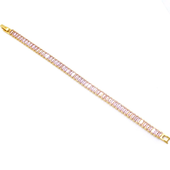 Su Yolu Bileklik Çelik Altın Kaplama Pembe Taşlı BLK-948 - 5