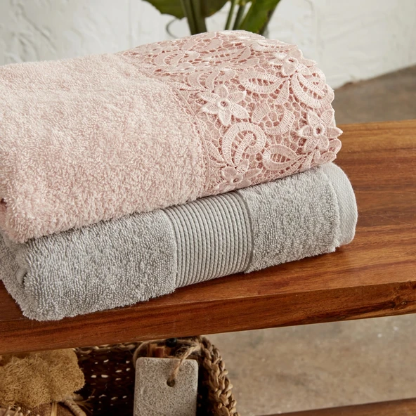 Karaca Home Ring Dantelli 9 Parça Aile Banyo Seti Pudra-Gri - 5