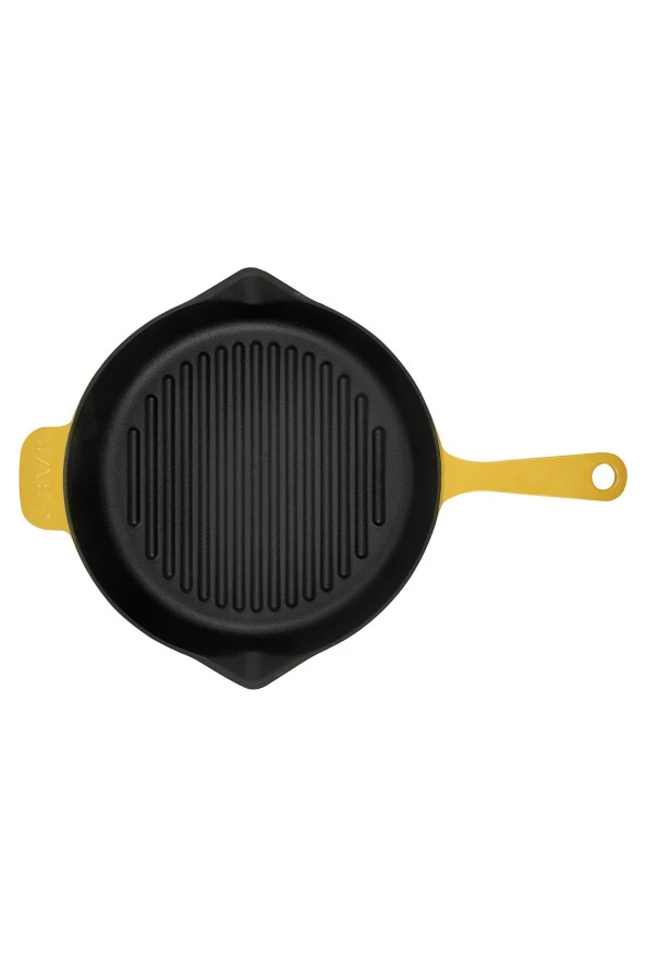 Demir Döküm Spring Özel Seri Izgara Tava, Metal Saplı Çap (ø)28cm, Parlak Siyah Taban, Mat Sarı - 2